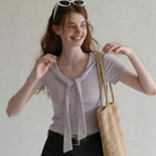 Shawl Collar Lace-Up Top