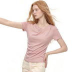 Pink Pleated Short-Sleeve Top