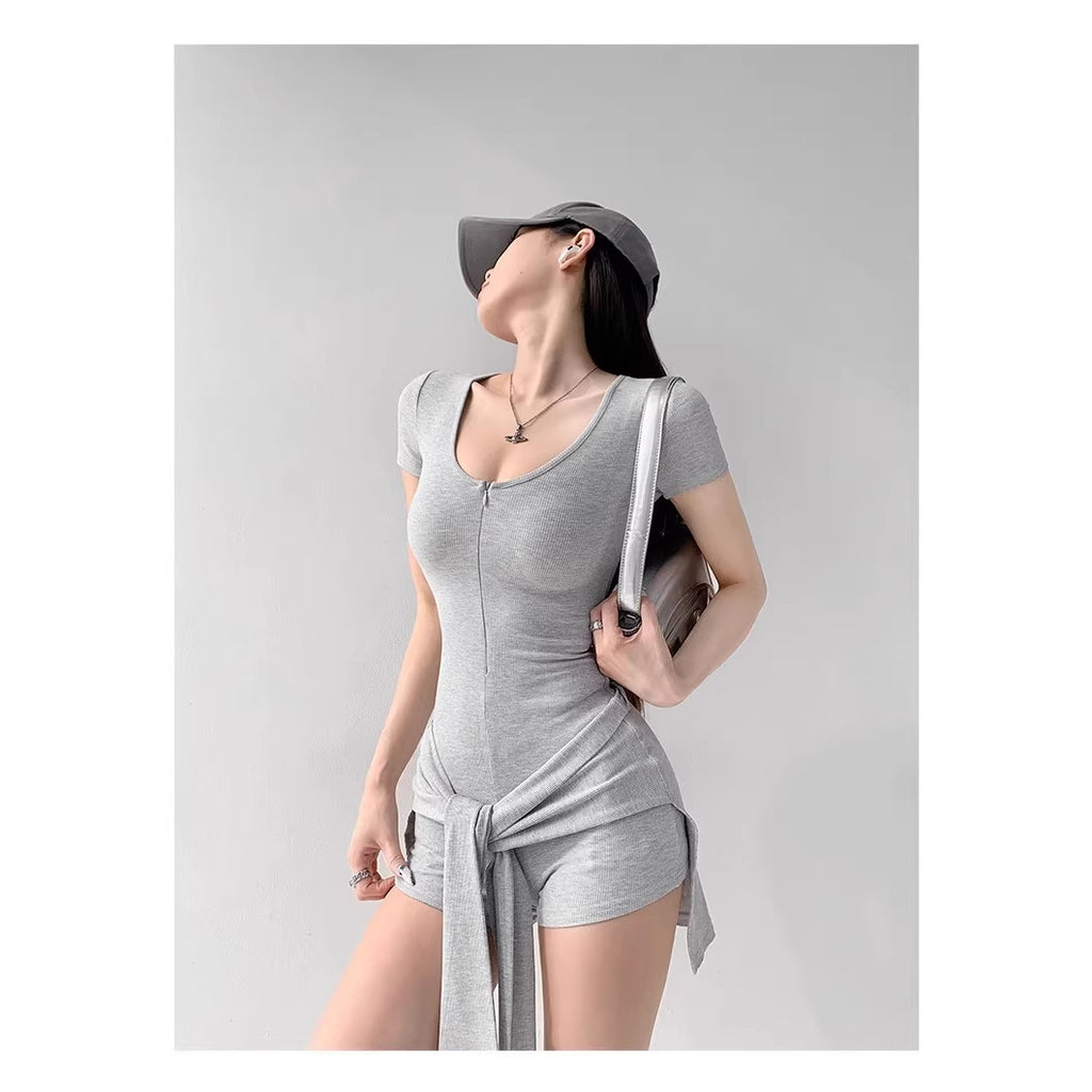 Two-Piece Short-Sleeve Jumpsuit