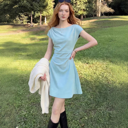 One-Shoulder Midi Dress with Pleated Waist