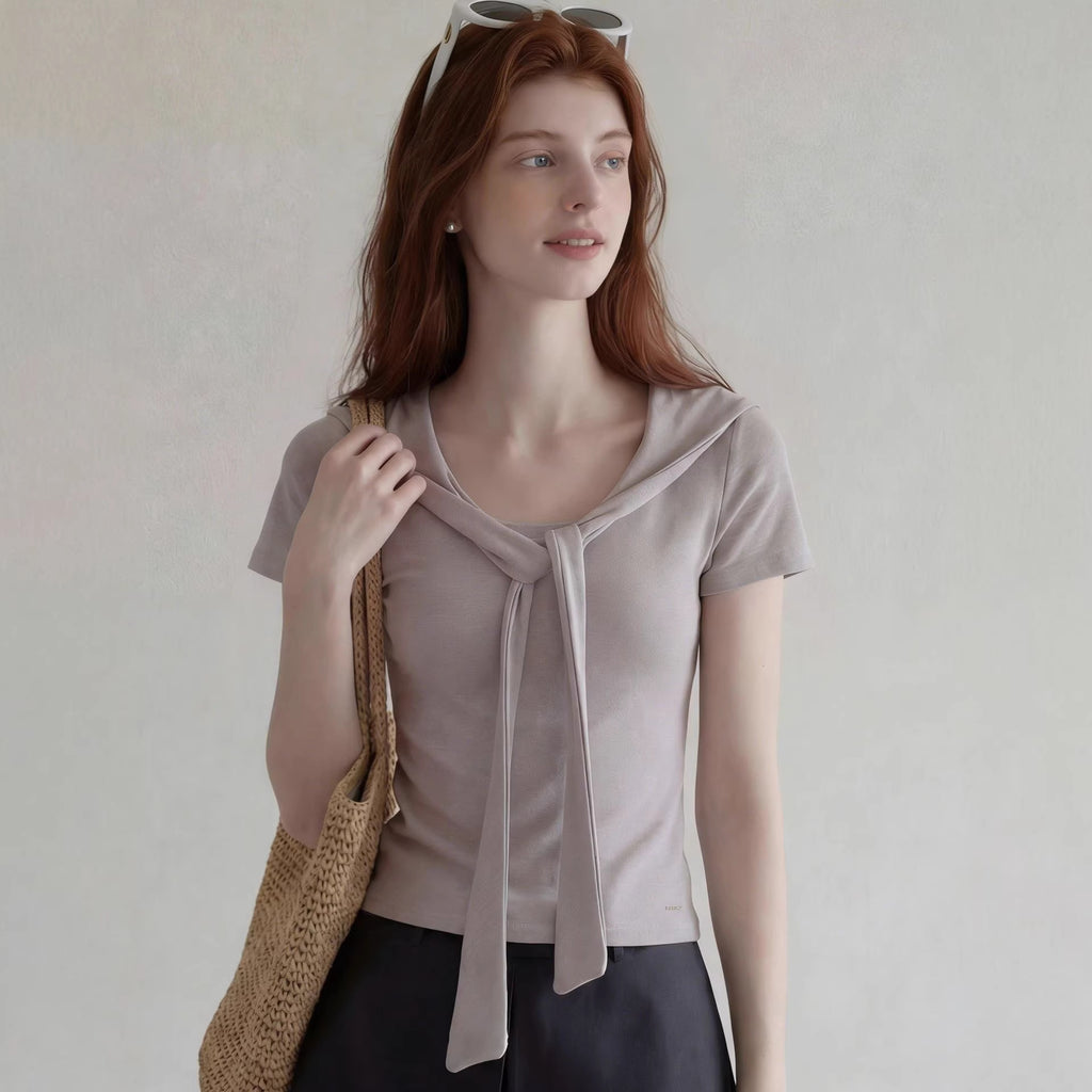 Shawl Collar Lace-Up Top