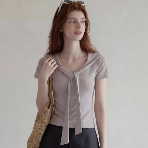 Shawl Collar Lace-Up Top