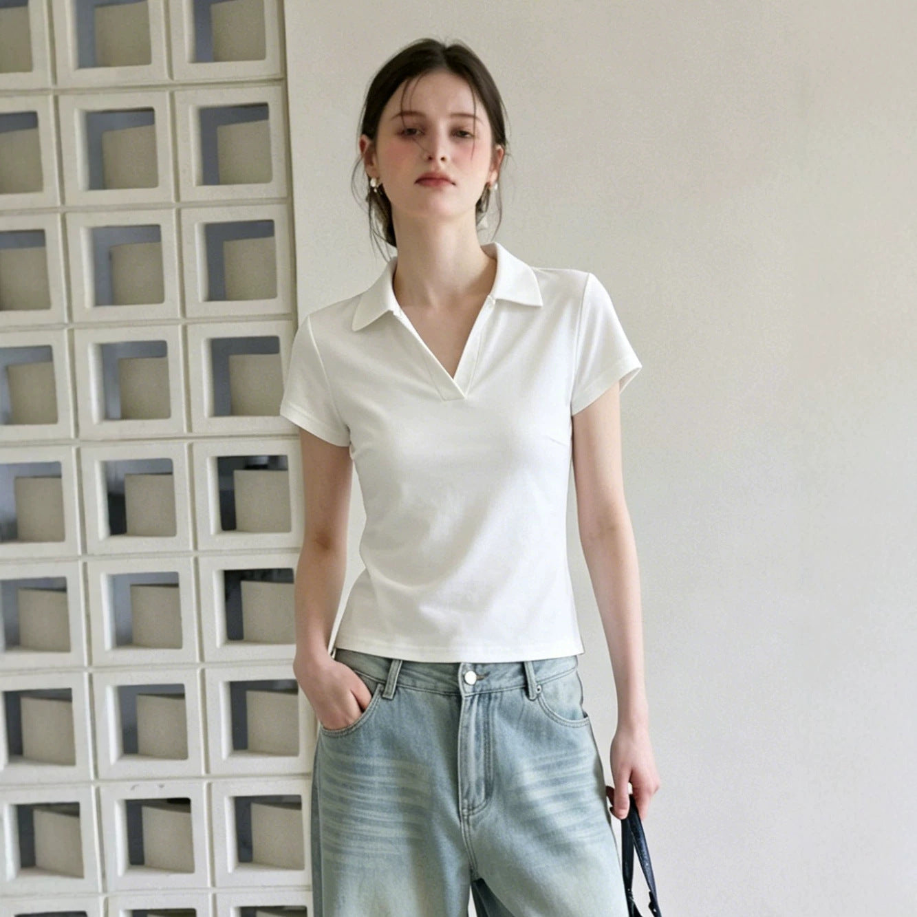 Slim-Fit Polo Collar Top