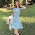 One-Shoulder Midi Dress with Pleated Waist