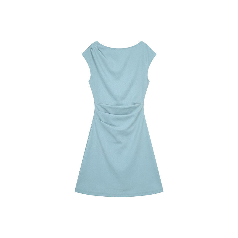 One-Shoulder Midi Dress with Pleated Waist