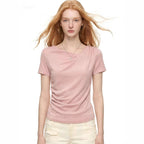 Pink Pleated Short-Sleeve Top
