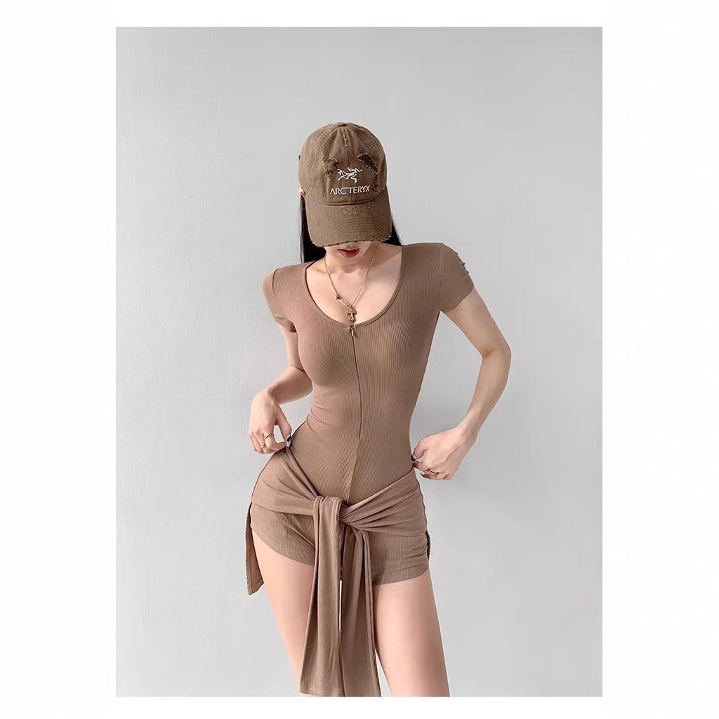 Two-Piece Short-Sleeve Jumpsuit