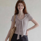 Shawl Collar Lace-Up Top
