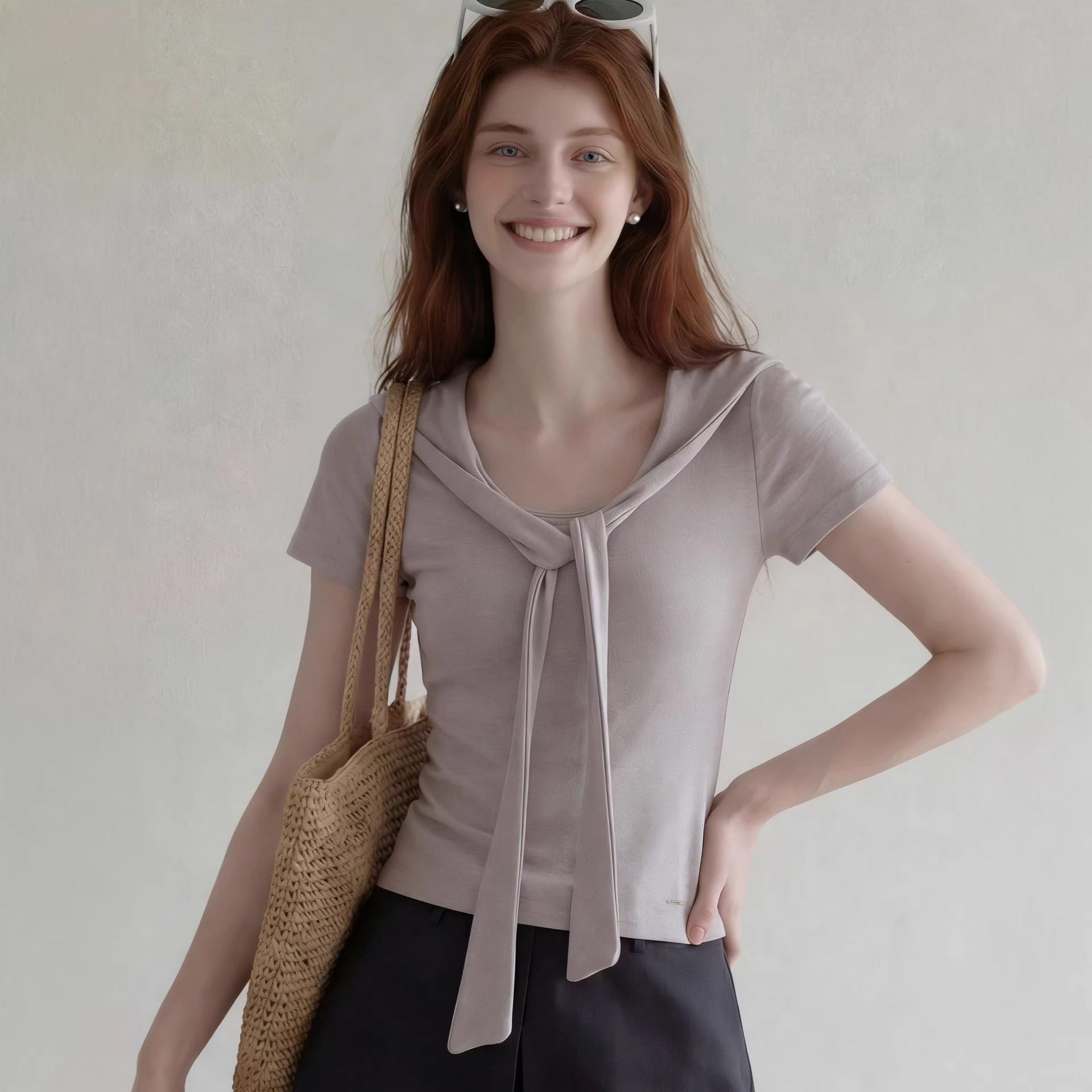 Shawl Collar Lace-Up Top
