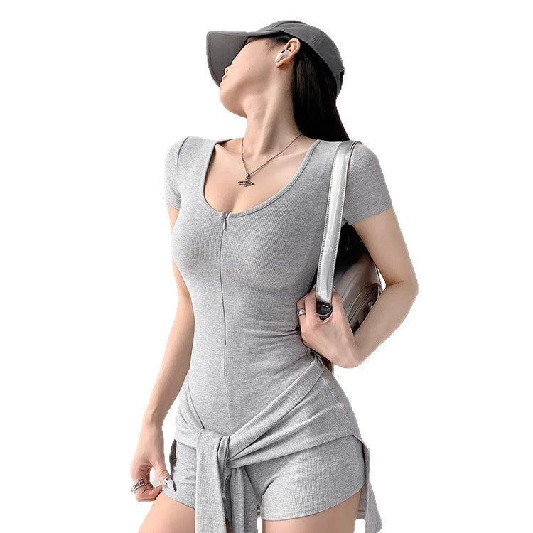 Two-Piece Short-Sleeve Jumpsuit