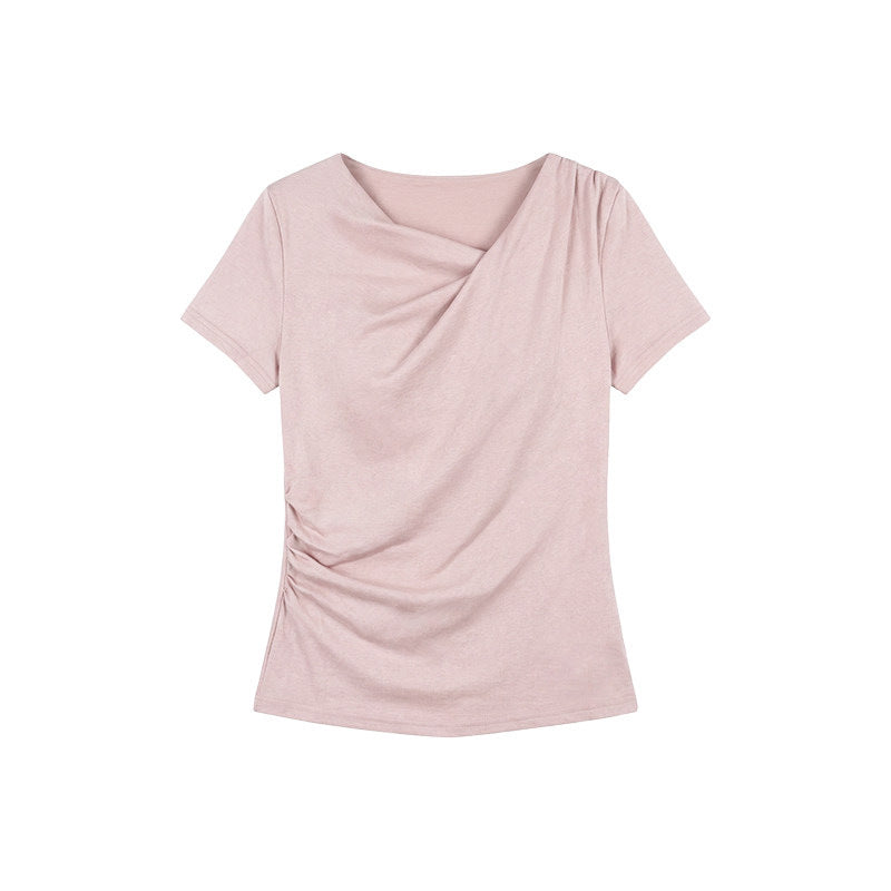 Pink Pleated Short-Sleeve Top