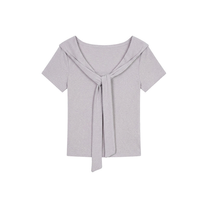 Shawl Collar Lace-Up Top