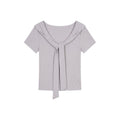 Shawl Collar Lace-Up Top