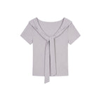 Shawl Collar Lace-Up Top