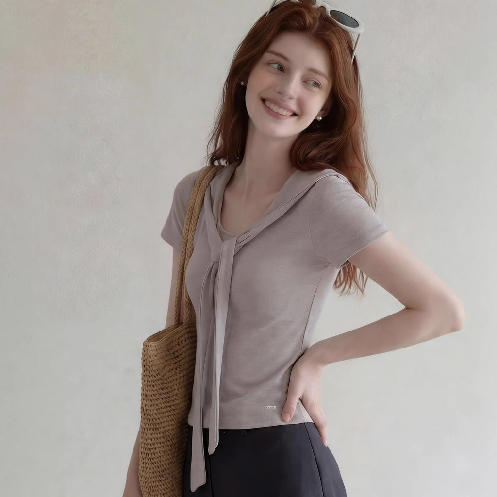 Shawl Collar Lace-Up Top