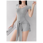 Two-Piece Short-Sleeve Jumpsuit