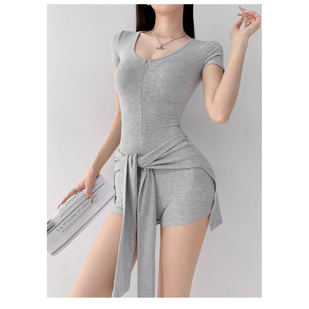 Two-Piece Short-Sleeve Jumpsuit