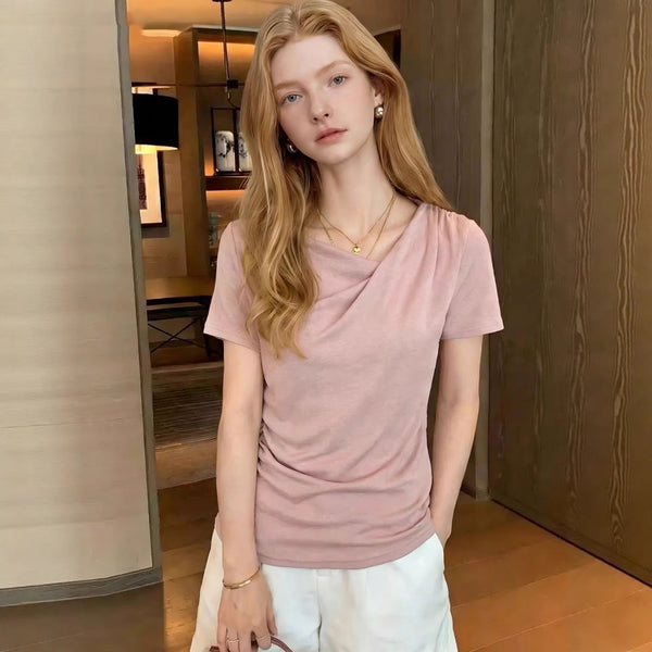 Pink Pleated Short-Sleeve Top