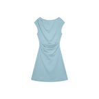 One-Shoulder Midi Dress with Pleated Waist