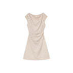 One-Shoulder Midi Dress with Pleated Waist