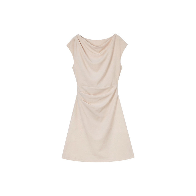 One-Shoulder Midi Dress with Pleated Waist